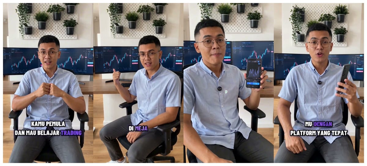 Four scenes of the same actor and setting holding consistent across the ad