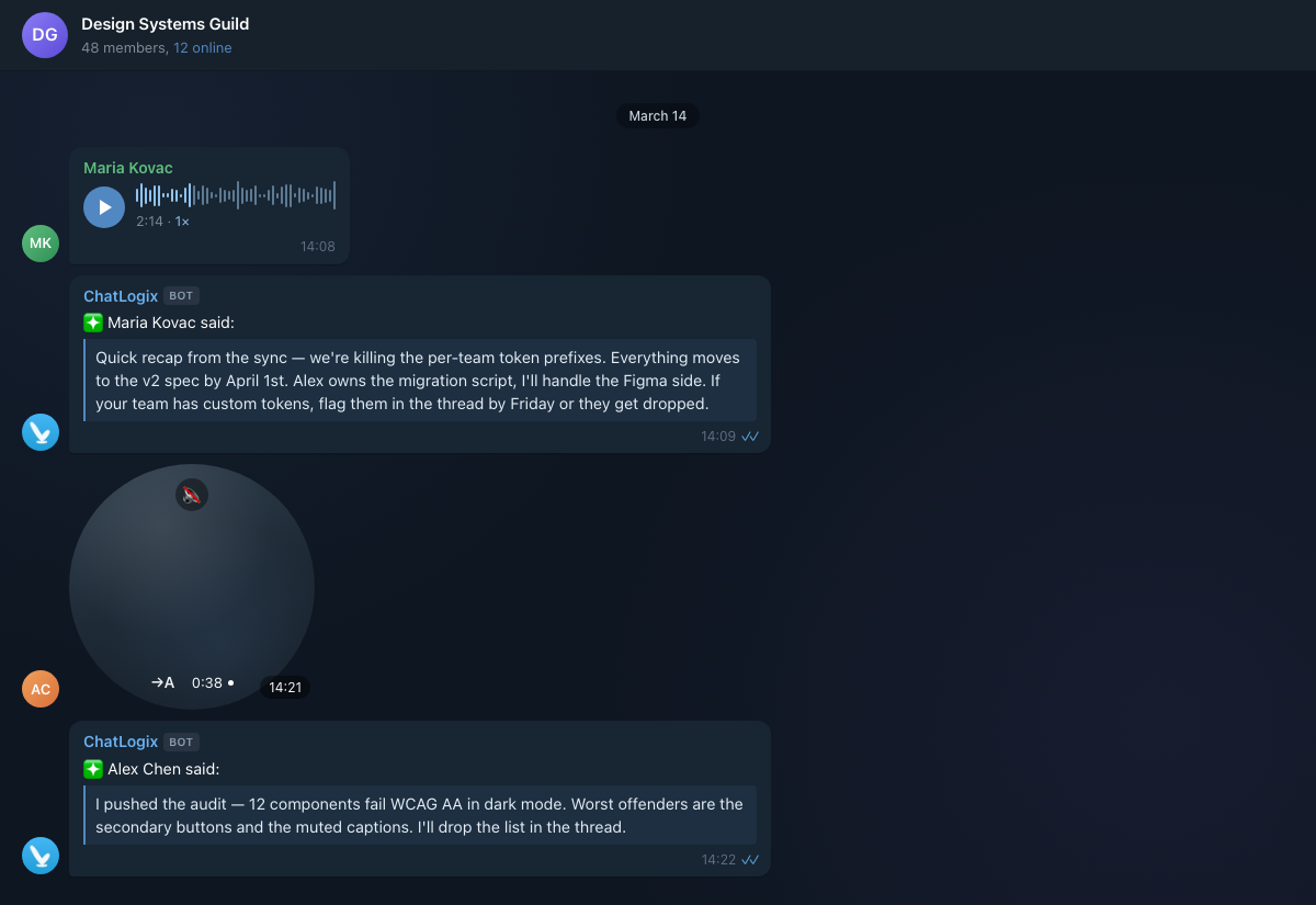 Transcribed voice and video notes