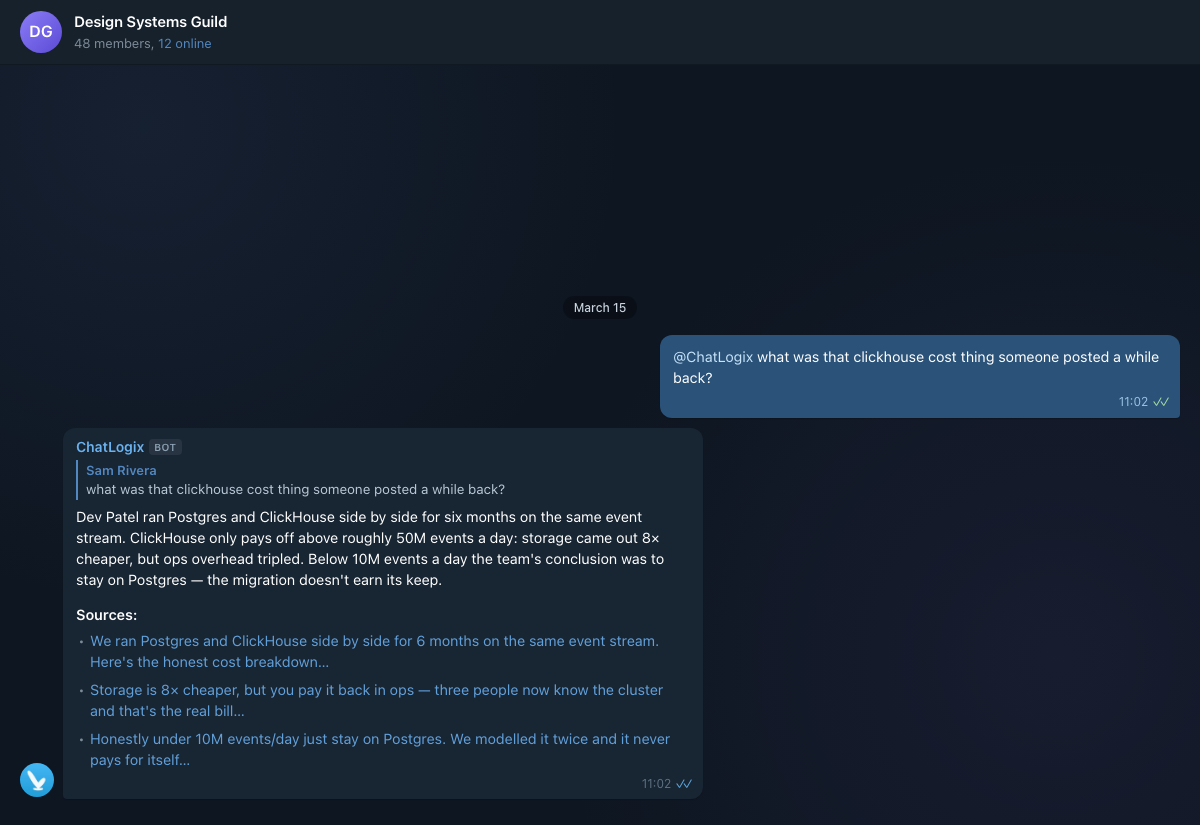 Semantic search answering from chat history