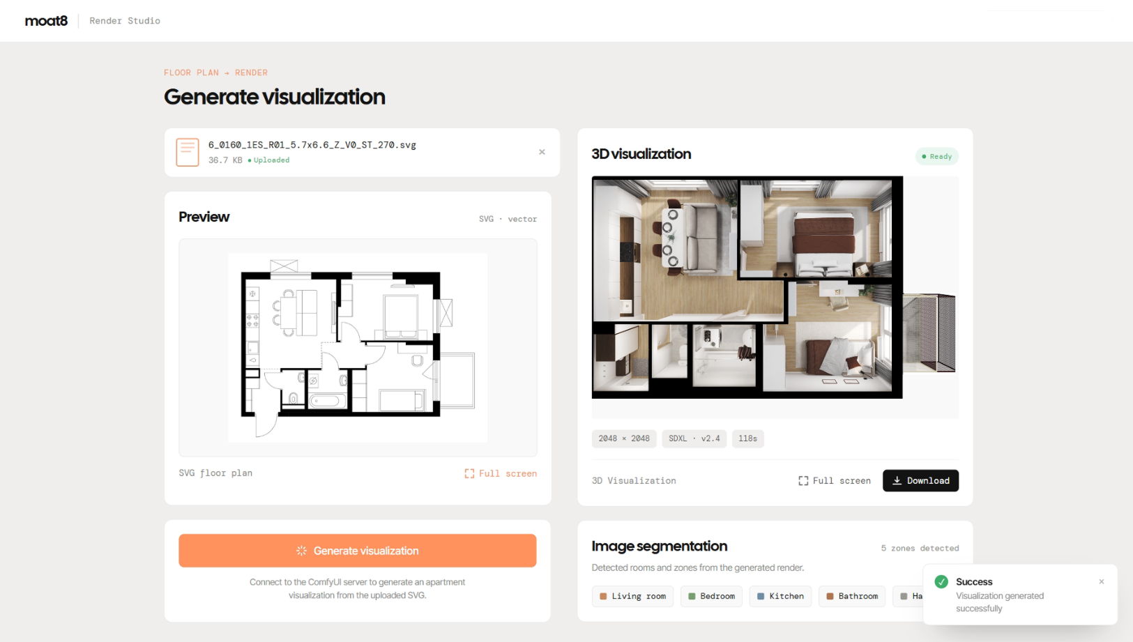 Render Studio interface · generate visualization