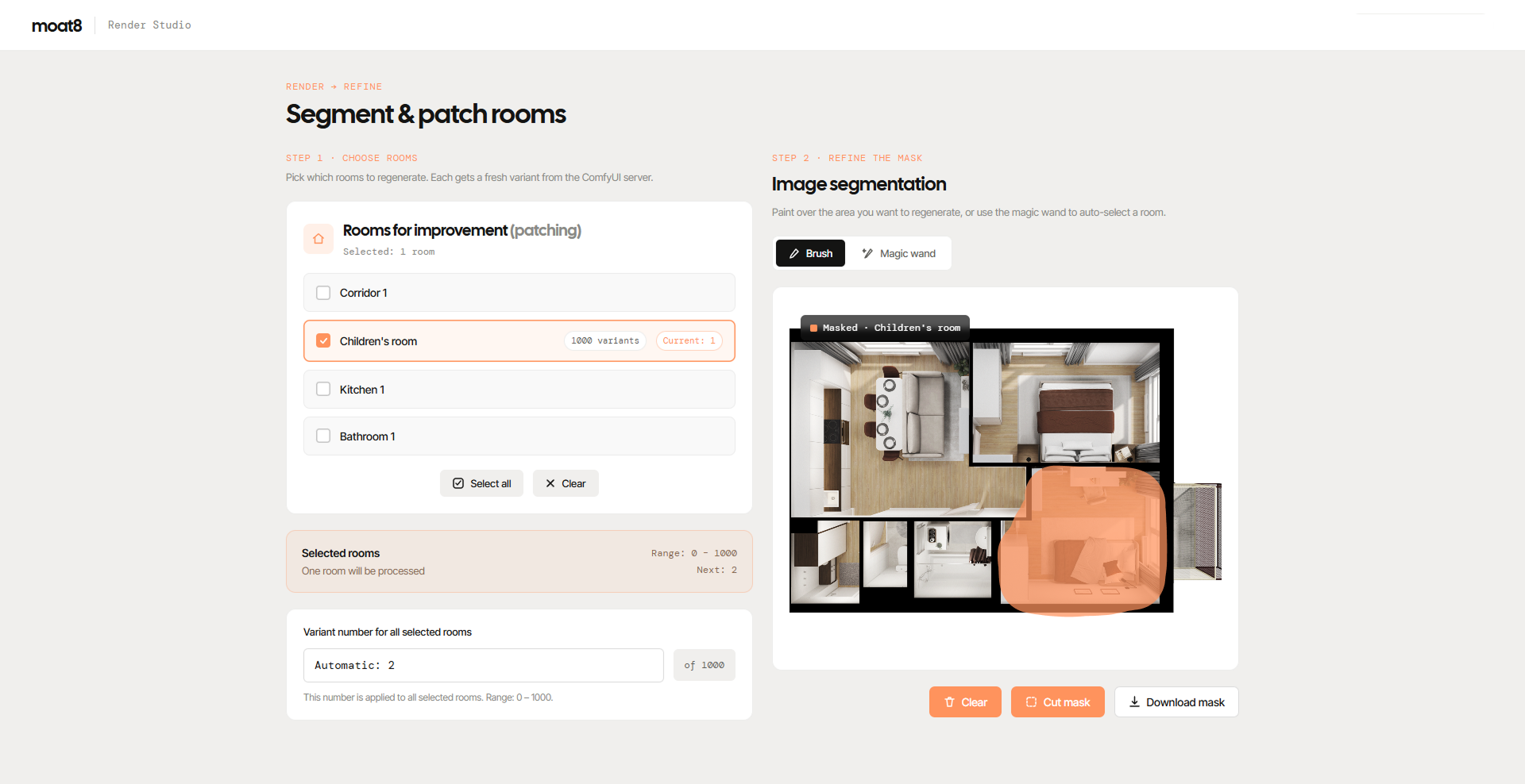 Segment and patch rooms · inpainting interface